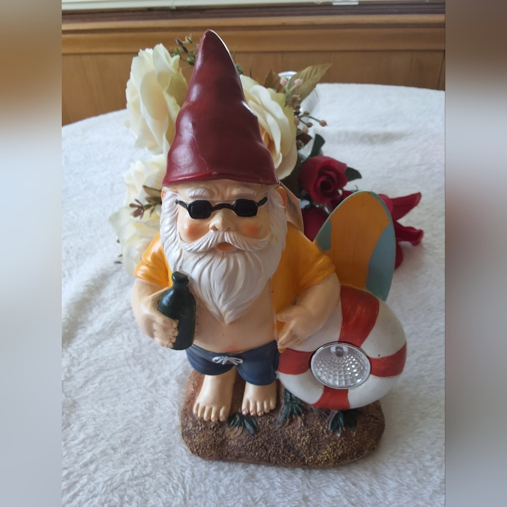 Place & Time Porch Patio Solar Gnome  Surfboard Statue